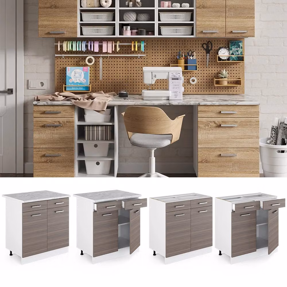 Base universale R-Line Vicco Grigio con cassetti e ante, senza piano di lavoro, L: 80 cm – 2