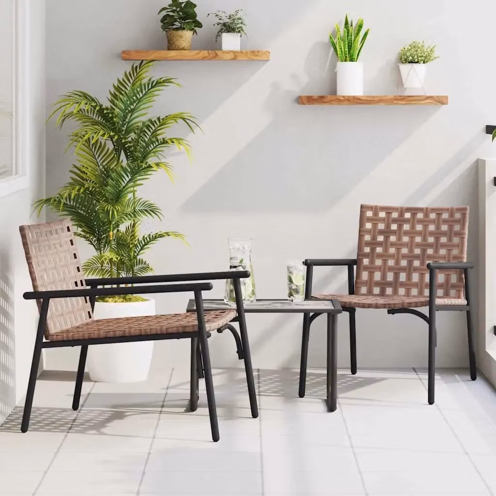 Set di 2 sedie da giardino moderne in polyrattan marrone con braccioli, L: 55,5 cm, P: 55,5 cm, H: 75,5 cm – 2