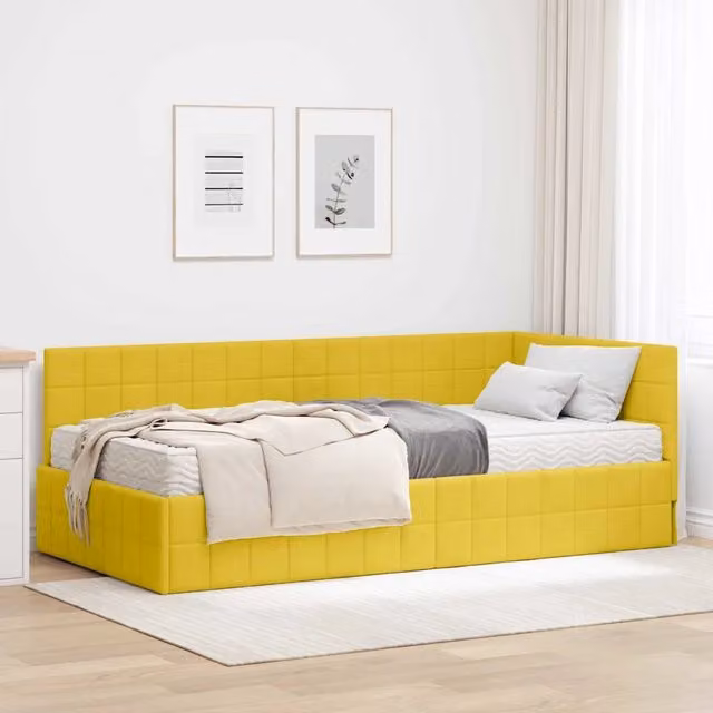 Struttura Letto Angolare con Materasso 2 pz-Giroletto con materasso Giallo Velluto 531779