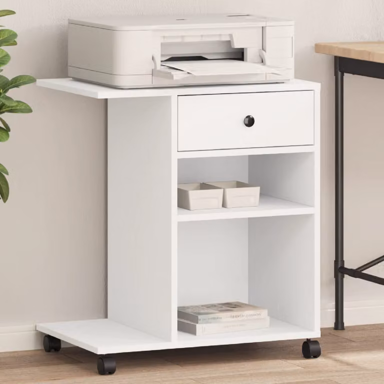 vidaXL Supporto per Stampante con Ruote Bianco L 60 cm, P 40 cm, H 68,5 cm