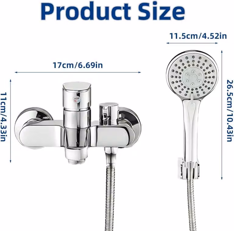 Set di rubinetto e doccetta per vasca da bagno, in ottone, da montare a parete, con 3 funzioni, diametro 150 mm, per bagno