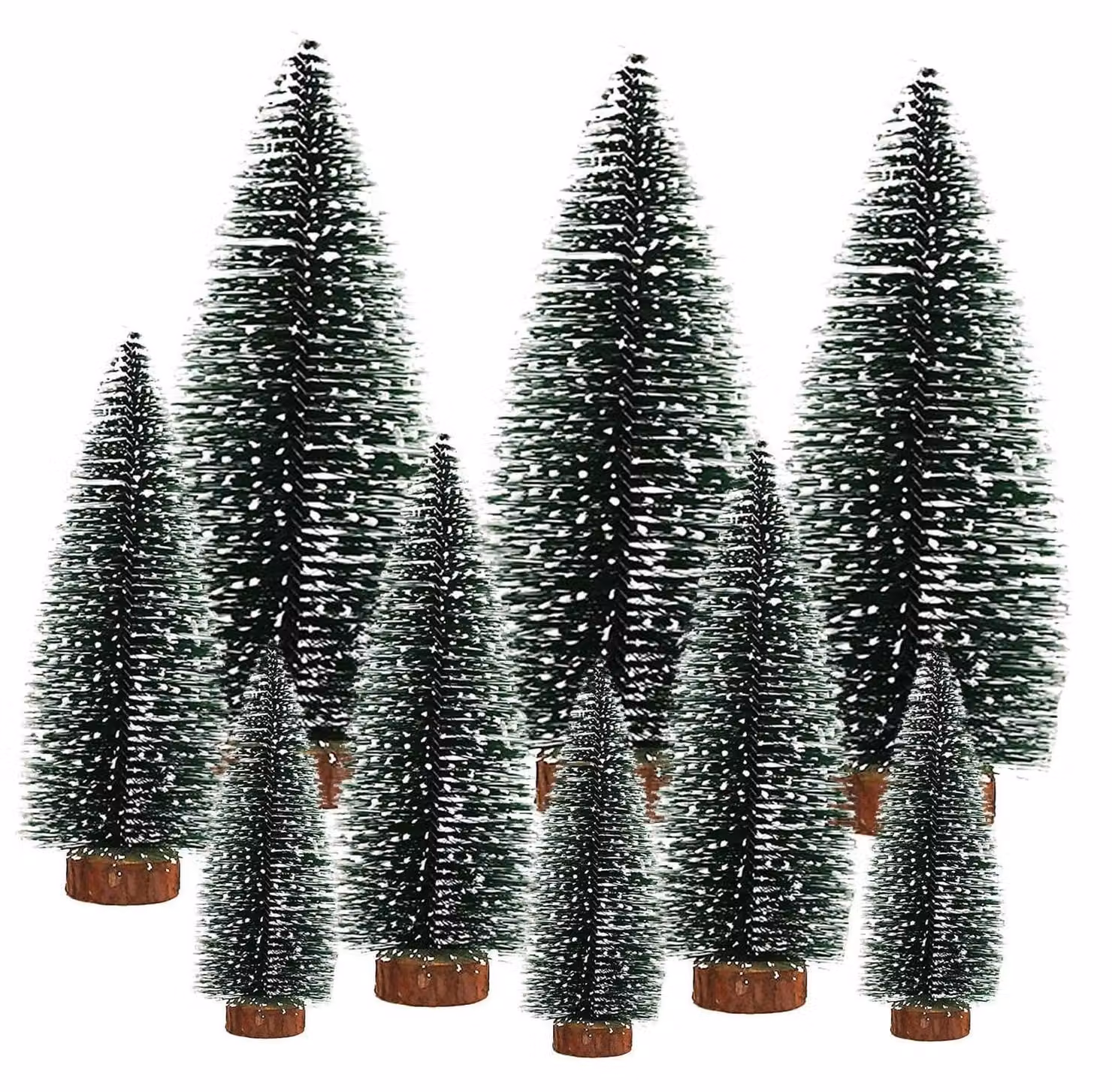 Mini albero di Natale artificiale con effetto neve, confezione da 9 pezzi, dimensioni da 10 a 20 cm, ideale per decorare tavoli, progetti fai-da-te e vetrine