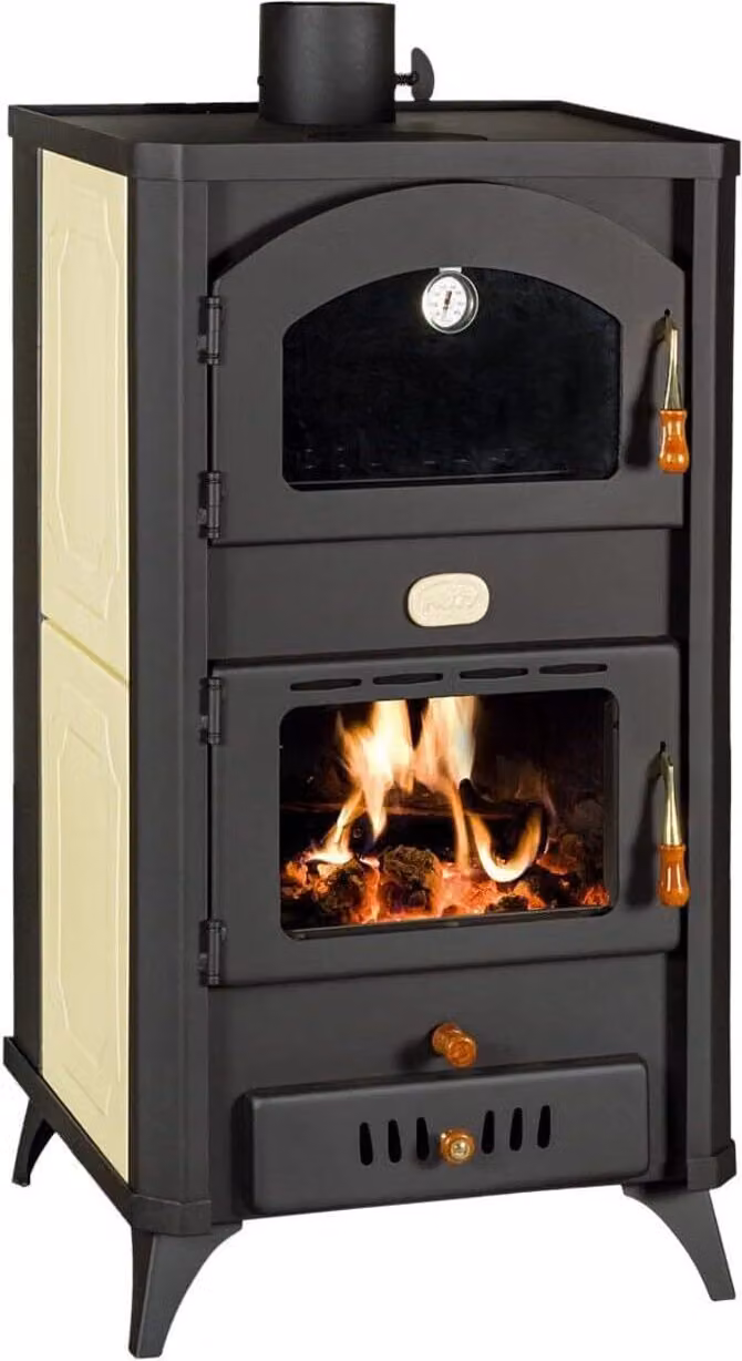 Stufa a legna, caldaia, forno, caminetto, lati decorativi verniciati, 18+5 kW, Prity FGW18R
