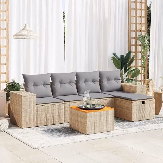 Set Divano da Giardino 6 pz con Cuscini Beige in Polyrattan 3325867
