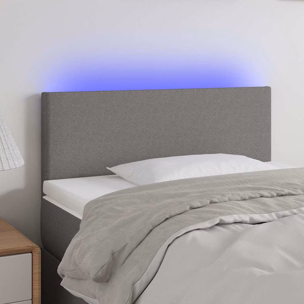 Testiera per letto vidaXL in tessuto grigio con illuminazione LED e porta di ricarica USB, L 100 cm, P 5 cm, H 78-88 cm