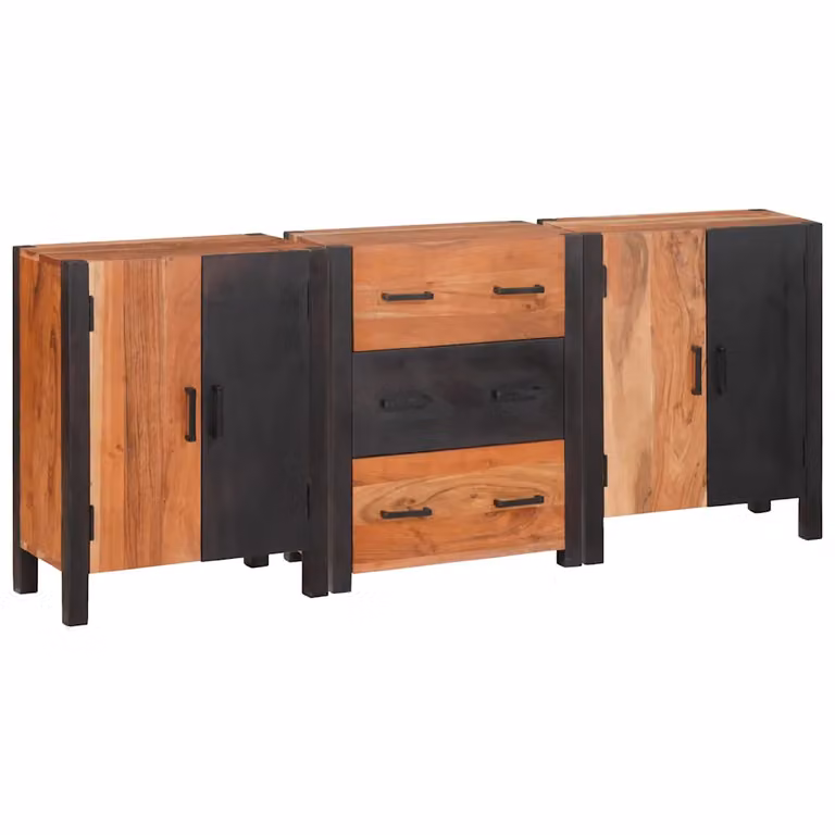 Credenza moderna vidaXL in legno di acacia massello marrone, L 55 cm x P 30 cm x H 75 cm, set di 3 pezzi