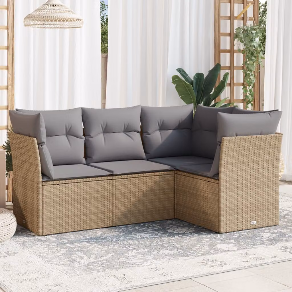 vidaXL Set Divano da Giardino a L con Cuscini Beige e Struttura in Metallo e Polyrattan