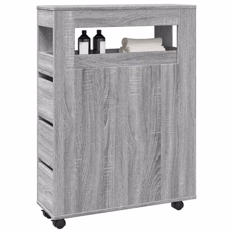 Mobile da bagno stretto con ruote vidaXL in legno e MDF Grigio Sonoma