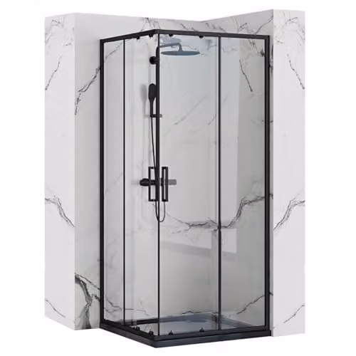 Rea - Punto Box Doccia Nero 90X90X190 cm Vetro Di Sicurezza Temperato Trasparente 4mm (Nero) Senza Piatto Doccia