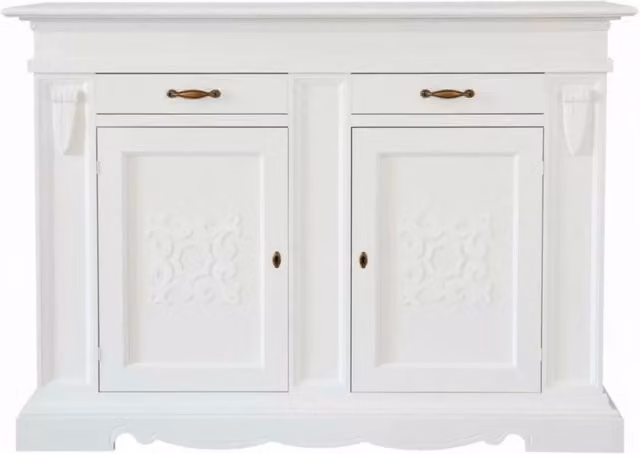 Credenza in legno di pioppo stile shabby chic bianco con 2 porte e 2 cassetti Mobili 2G L/P/H: 170 x 55 x 123 cm – 2