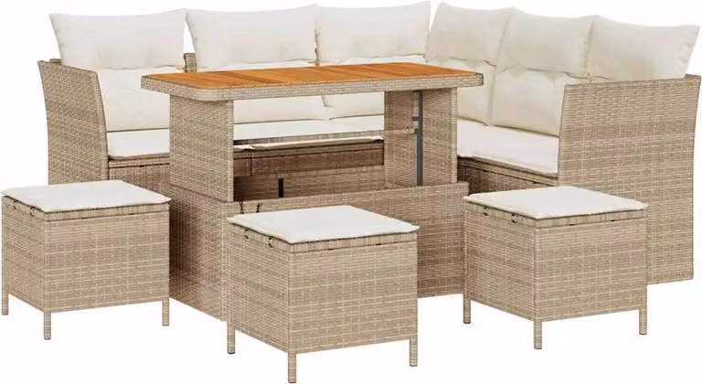 Set Divano da Giardino 9 pcs Beige polyrattan