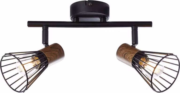 Lampada BRILLANTE Manama spot tube 2flg legno scuro/nero opaco | 2x D45, E14, 18W, adatto a lampade a goccia (non incluse) | teste orientabili