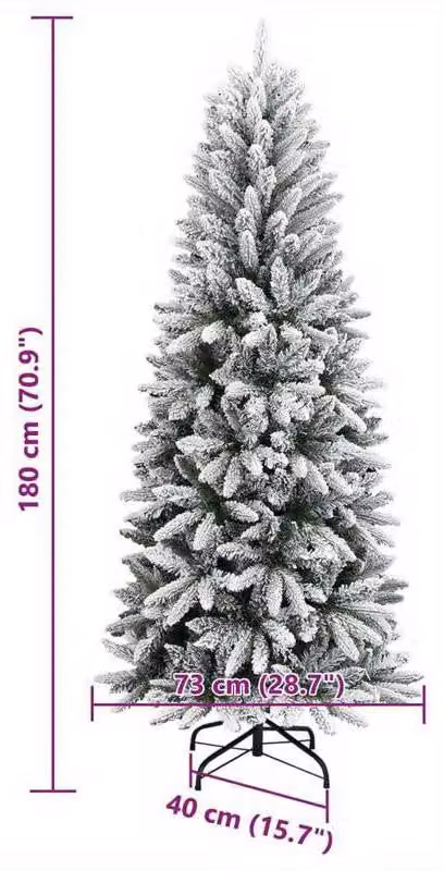 Albero di Natale artificiale - Effetto neve - 180 cm - Rami in PVC e PE realistici - Facile da montare