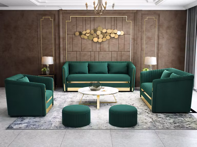 Design Samt Sofa Couch Gruppe Garnitur 3+1+1 Metall 3tlg Set Luxus Sofas