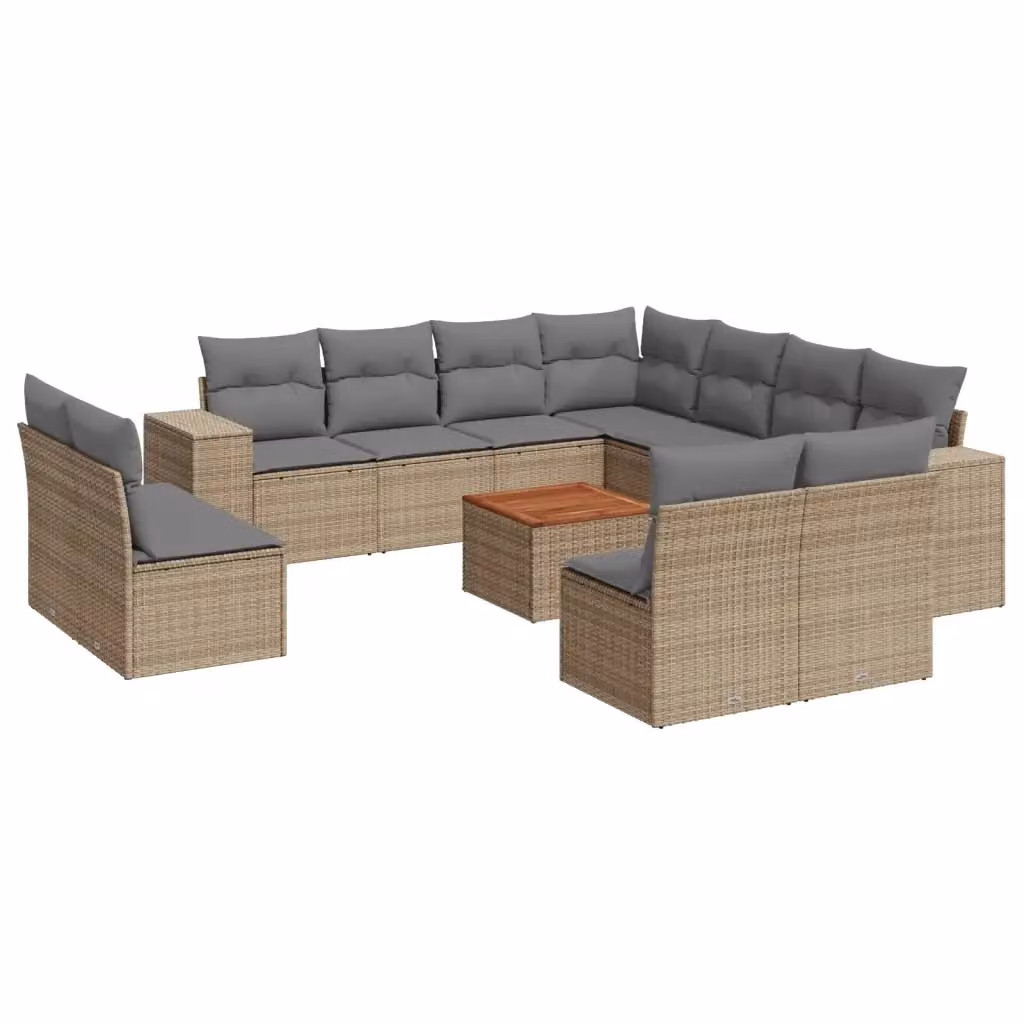 Set di divani da giardino vidaXL a forma di L composto da 12 pezzi con cuscini beige e tavolino da esterno in rattan e legno di acacia – 2
