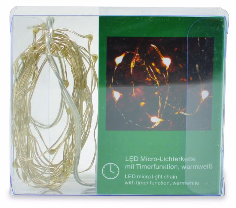 Catena luminosa a LED con timer, 35 LED a luce calda, 350 cm, per uso interno