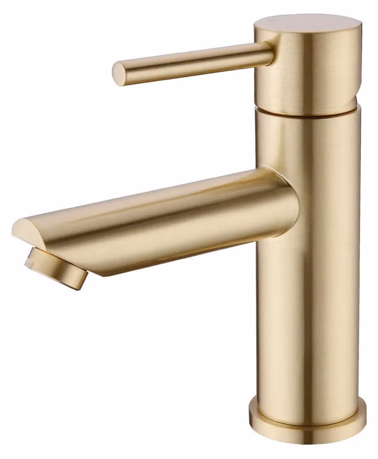 Miscelatore monocomando per lavabo, in ottone, finitura oro spazzolato, foro singolo