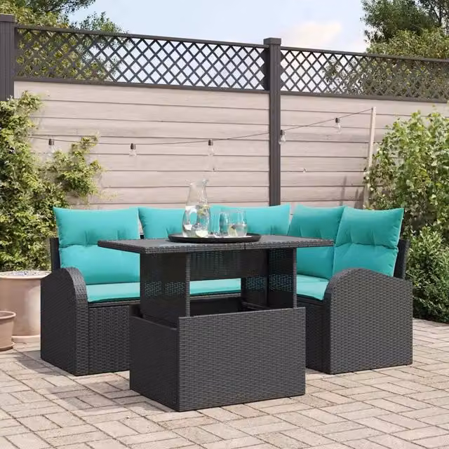 Set Divano da Giardino 5 pz 4-Numero di posti Nero Poly Rattan 3357379