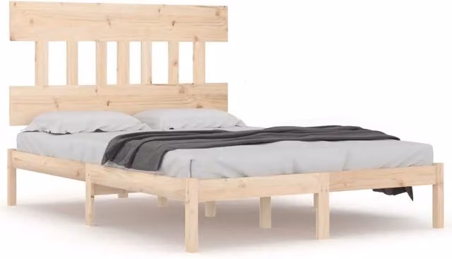 Letto matrimoniale in legno massello di pino stile rustico beige L/P/H: 120 x 200 x 125,5 cm – 1