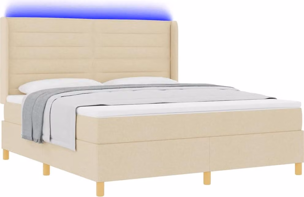 Letto a molle con strisce LED Crema 180 x 200 cm Tessuto