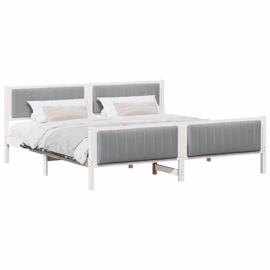 Struttura del letto imbottita moderna vidaXL in legno di pino, Bianco e Grigio, 200 x 200 cm – 2