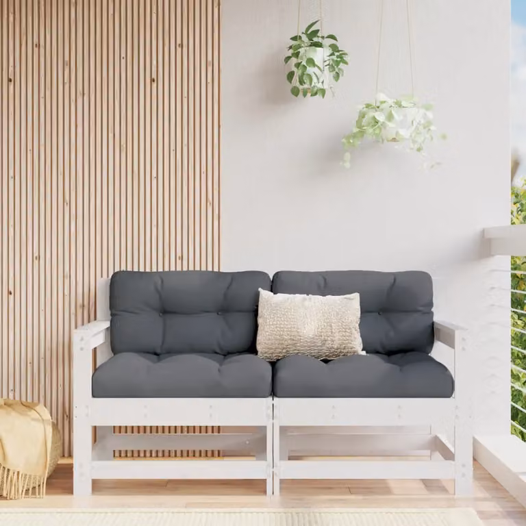 Set di 2 divani angolari da giardino vidaXL in legno massello di pino bianco lacqué