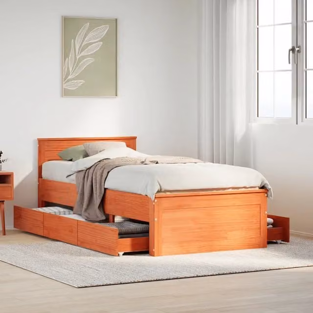 Giroletto senza Materasso con Testiera-Struttura Letto Marrone Cera 75x190 Pino
