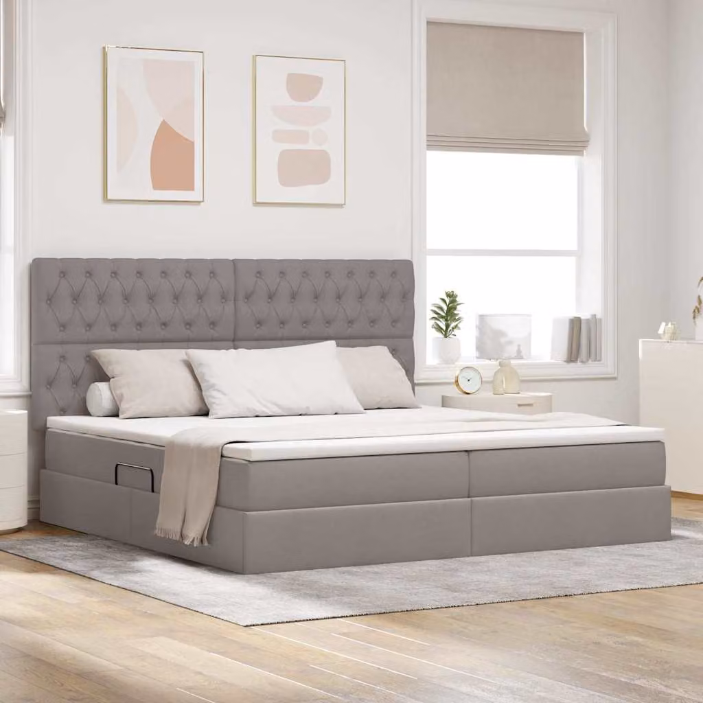 Letto con contenitore e materasso vidaXL Talpa in tessuto e similpelle, L/P/H: 200 x 200 x 280 cm, disponibile in beige o grigio