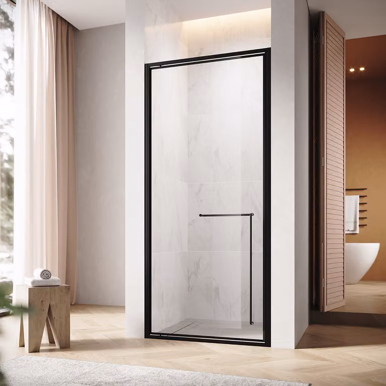 SONNI 90x195 cm nero opaco Porta doccia con cerniere invisibili, vetro di sicurezza da 6 mm, porta doccia con una sola parola
