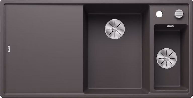BLANCO AXIA III 6 S, SILGRANIT® PuraDur®, grigio roccia, vasca a destra, con scarico a distanza, incluso tagliere in vetro