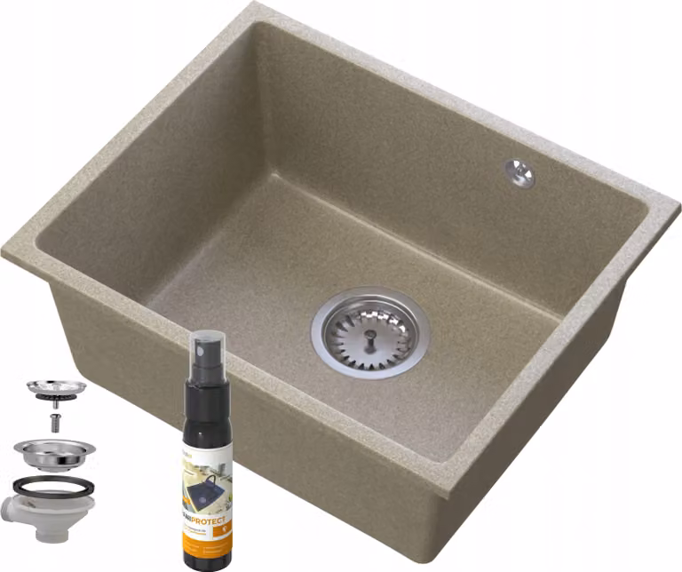 Granitan - Lavello in granito - Lavandino 46x37,5 cm - Lavello cucina marrone - con sifone - MANADO