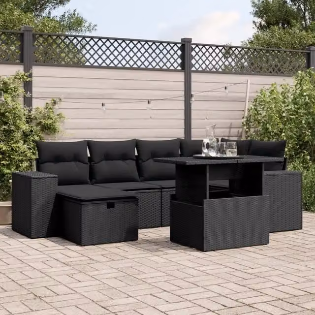 Set Divani da Giardino con Cuscini 7pz Nero Polyrattan 3275295