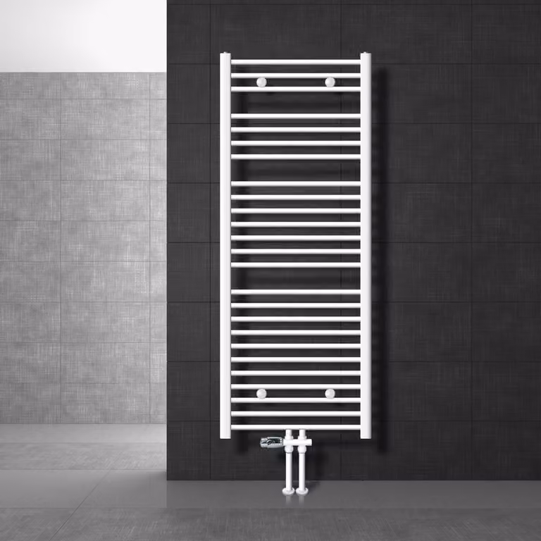 LuxeBath Radiatore da bagno attacco centrale 600 x 1500 mm Bianco diritto con termostato e set di collegamento attraverso il pavimento Bianco - Radiatore, senza elemento riscaldante