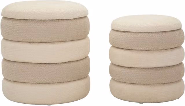 Set di 2 Pouf Contenitore Cilindrici in Stile Scandinavo Beige KENDRA HOME