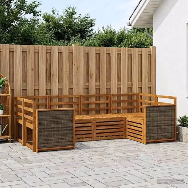 Set di divani da esterno a L vidaXL in legno di acacia massello marrone con cuscini inclusi – 1