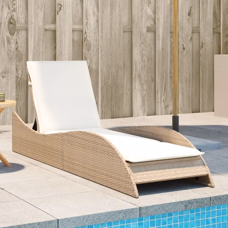 vidaXL Lettino Prendisole in Polyrattan con Cuscino Beige e Poggiatesta Regolabile L: 60 cm, P: 205 cm, H: 73 cm