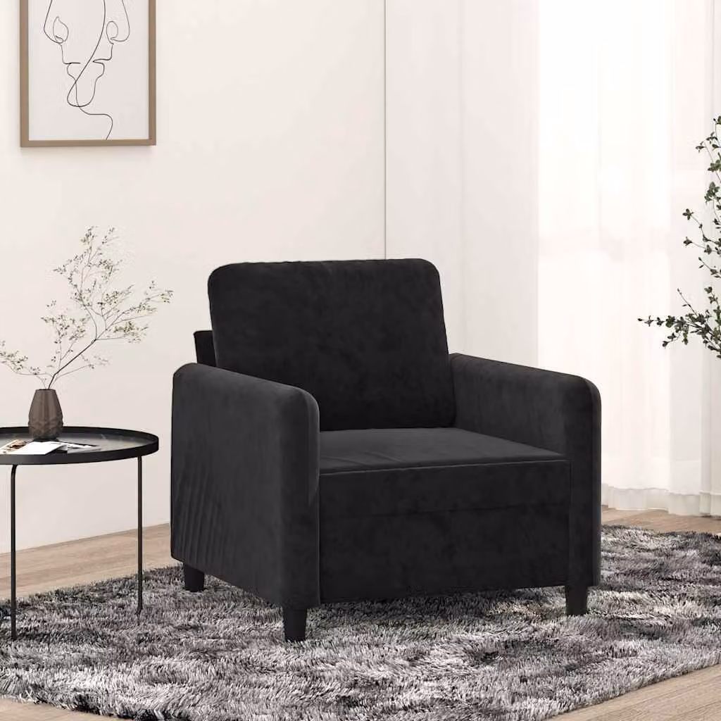 Poltrona moderna vidaXL in velluto nero con braccioli e struttura in metallo
