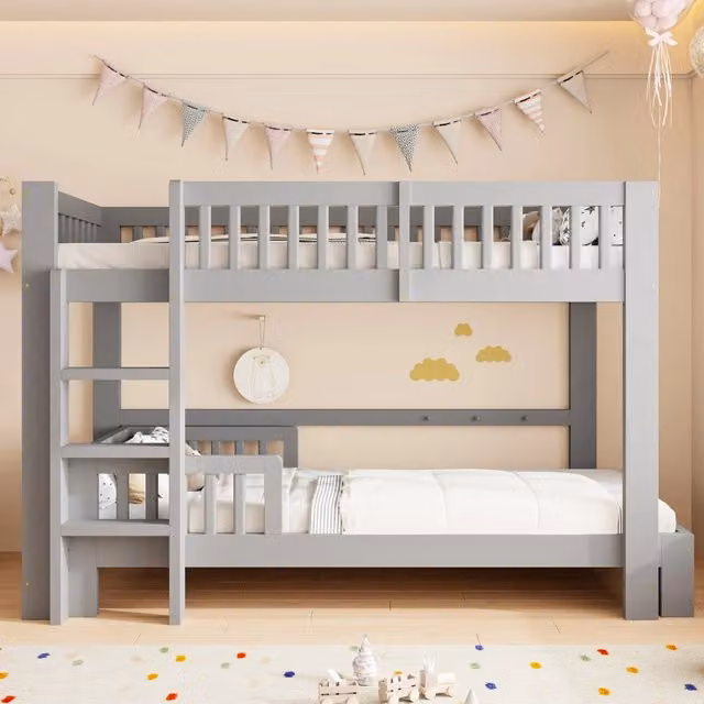 Set letto modulare per bambini 90x200 cm; letto a castello trasformabile grigio per cameretta