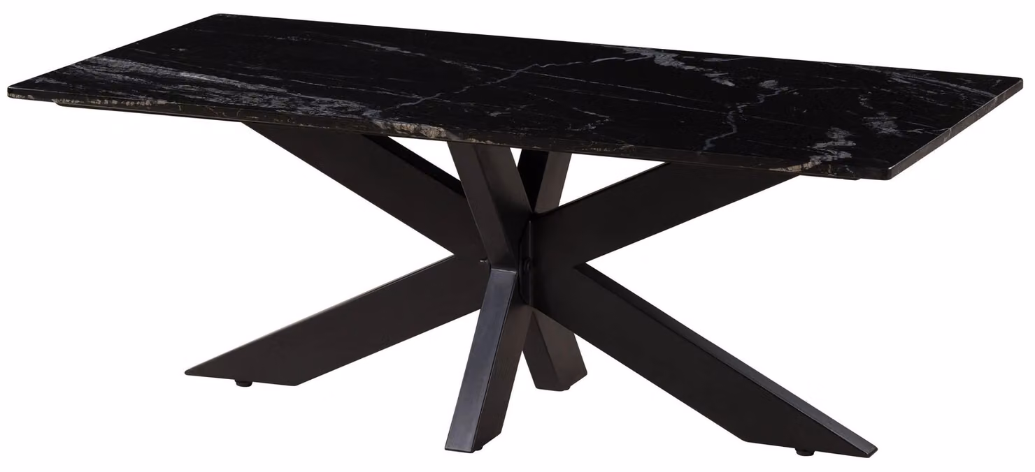 MASSIVMOEBEL24 | Tavolino da salotto in marmo nero - gambe incrociate in ferro nero 120x60 BARCELONA #414
