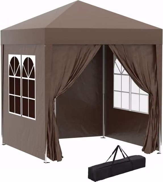 Gazebo Pieghevole Minimal Marrone in Metallo e Poliestere L/P: 200 x 200 cm, H: 240 cm