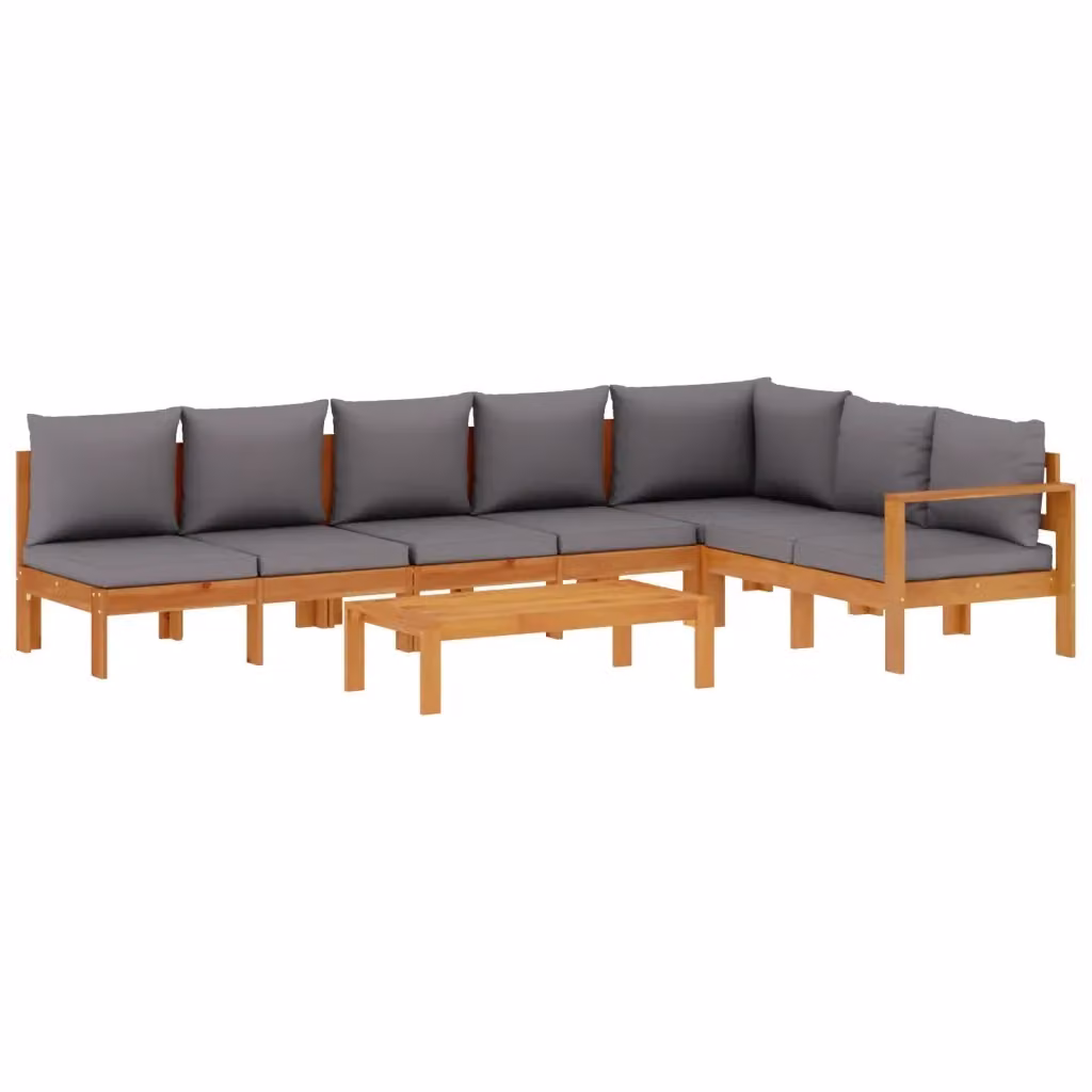 Set da giardino componibile a L vidaXL in legno di acacia con 5 pezzi e cuscini grigi – 2