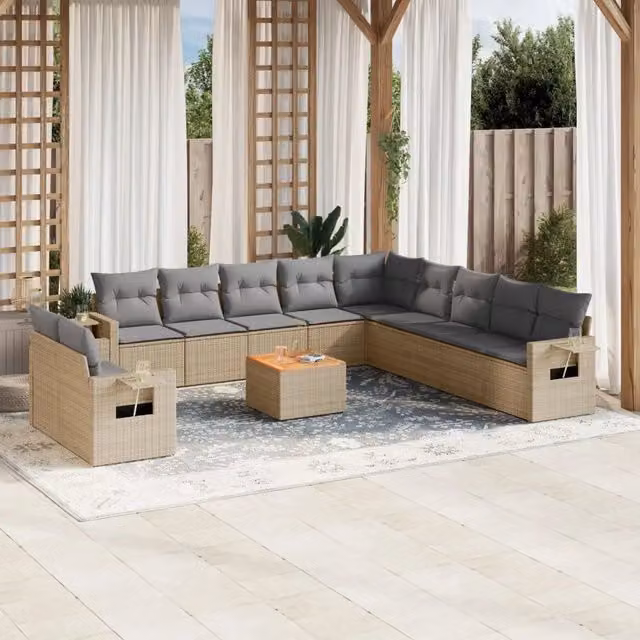 Set Divano da Giardino VIDAXL in Polyrattan con Cuscini Beige per 12 Persone – 1