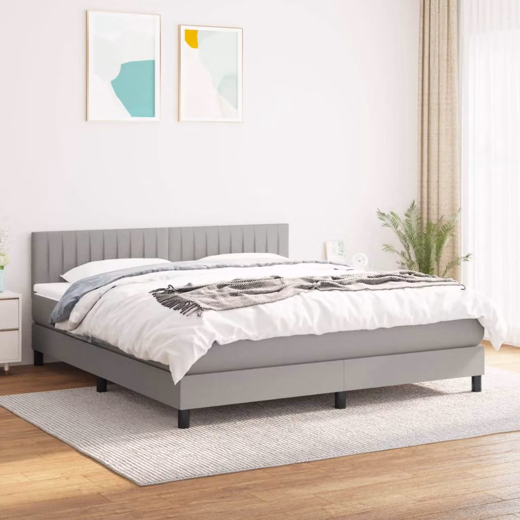 vidaXL Letto Ibrido con Giroletto a Molle e Materasso in Tessuto Grigio e Bianco L/P/H: 160 x 200 x 88 cm – 1