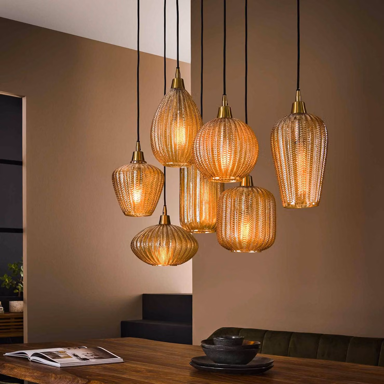 ZIJLSTRA Lampada a sospensione in vetro Pattern, dimmerabile, Soggiorno / Sala da pranzo, Vetro, Lampada a sospensione