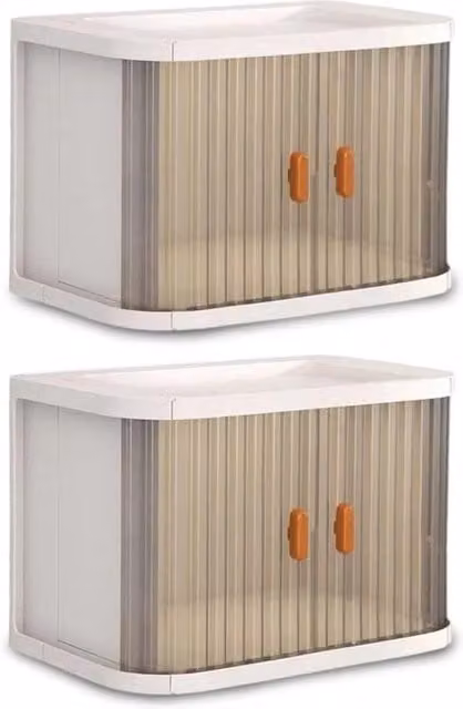 Set di 2 contenitori impilabili e pieghevoli Riokem con coperchio in plastica bianca, L/P/H: 26,8 x 16,3 x 18,2 cm, 15,8 L