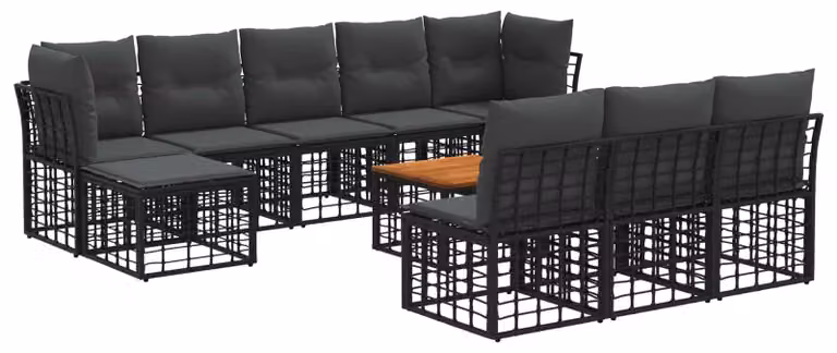 Set di divani da esterno 11 pcs Nero e Grigio scuro Poliestere