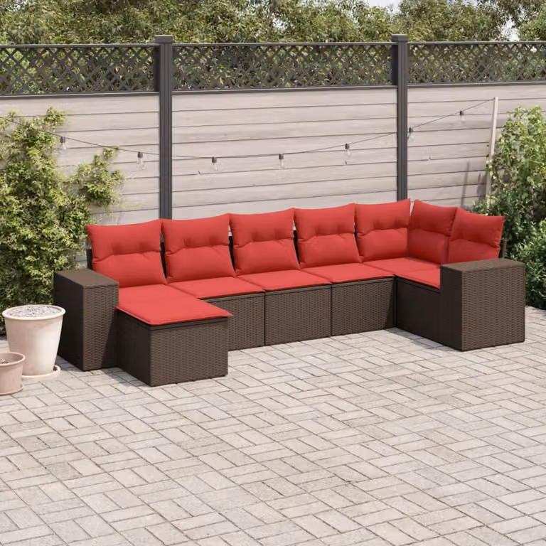 Maison Exclusive - Set di 7 pezzi per giardino con cuscini, marrone, polyrattan