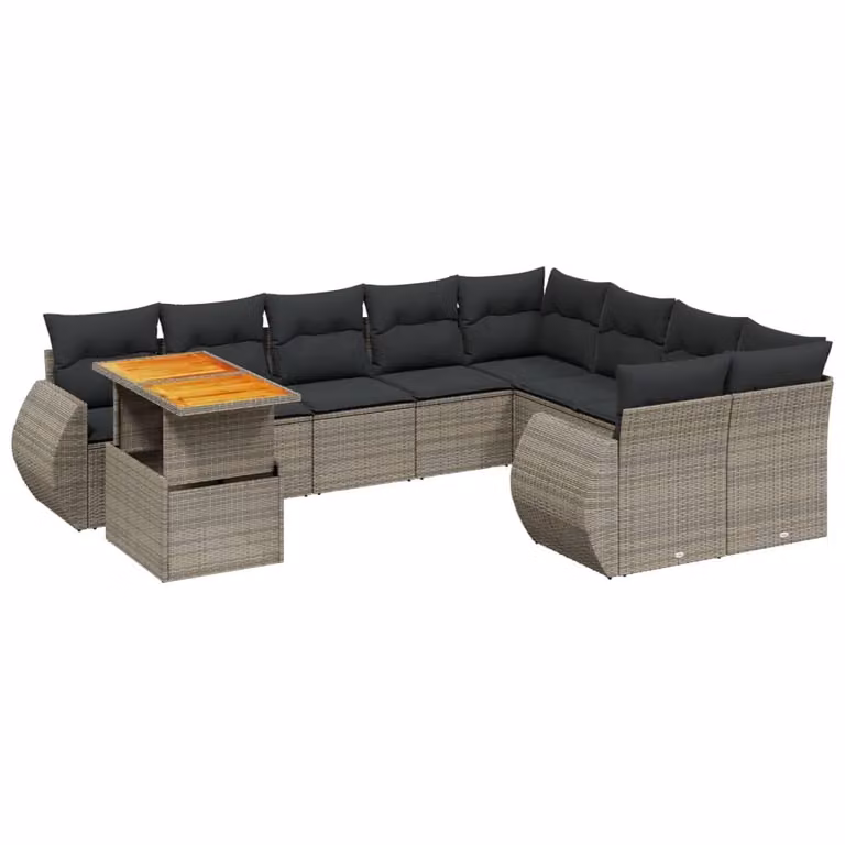 Set Divano da Giardino 10 pz con Cuscini Grigio in Polyrattan