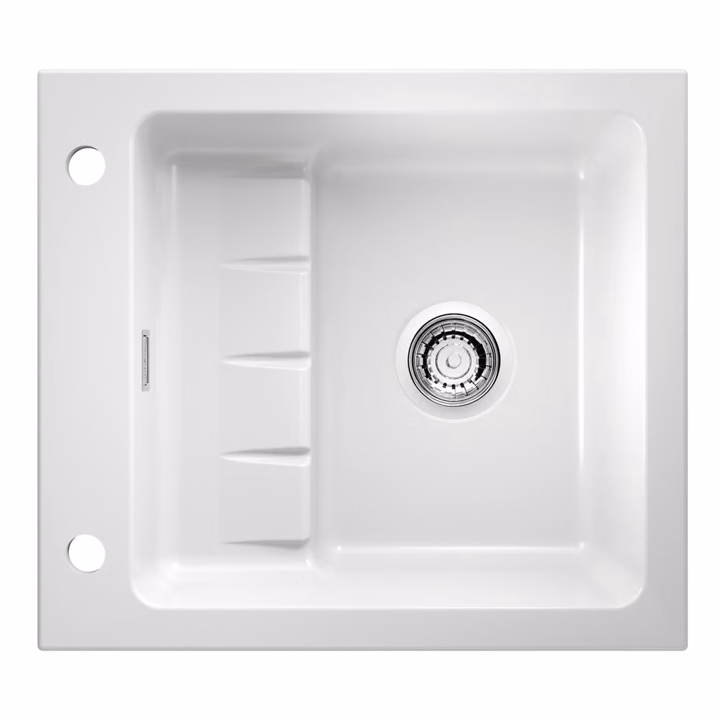 NABER 1091001 Lavello da incasso PickUP E con miscelatore girevole Premium, a partire da 600 mm di larghezza del mobile, Vetroceramica, bianco lucido
