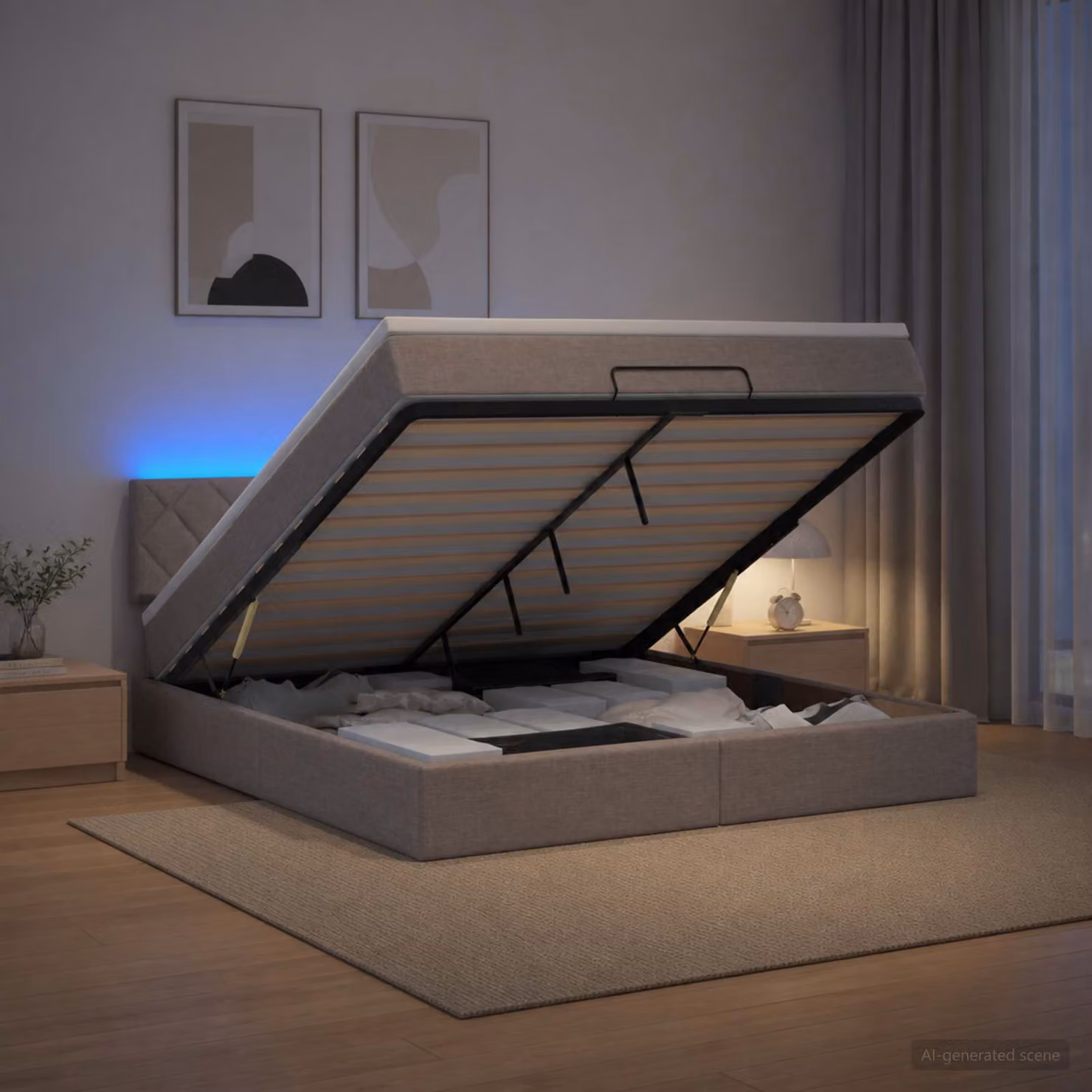 Letto Ottomano con Materasso e Illuminazione LED vidaXL, Colore Beige, L/P/H: 180 x 200 x 88 cm